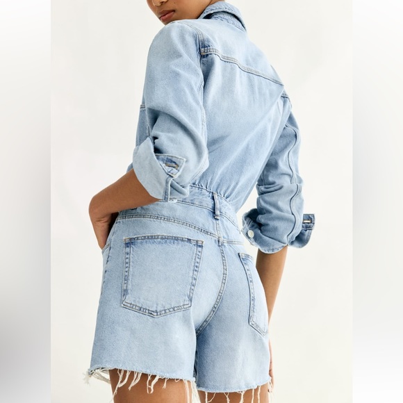 NWT Zara Short Denim Jean Jumpsuit Romper - Picture 6 of 10